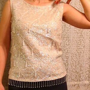 Sequined beaded wool sweater top blouse Authentic Vintage Stephen Chu